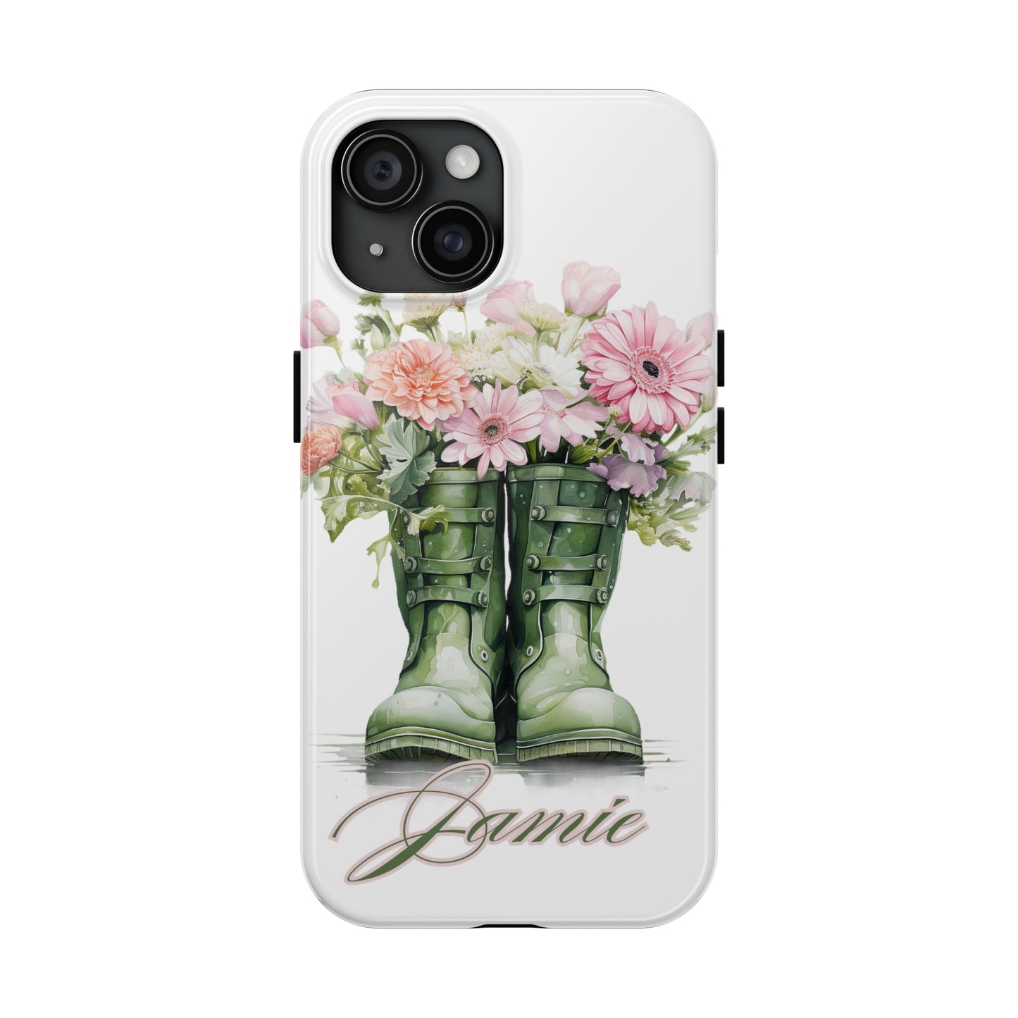 Custom green rainboots & flowers Mother's day personalized iPhone Case