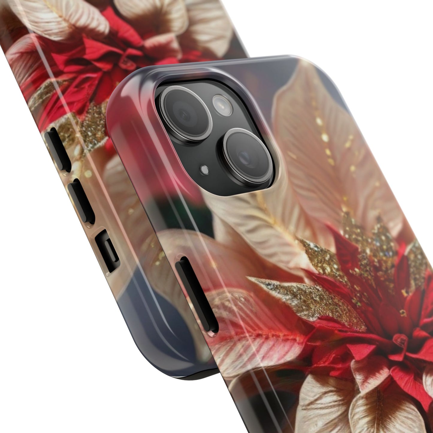 Christmas poinsettia floral iPhone case. Compatible with iPhone models 11-16 including all mini, plus, pro & pro max. Custom phone case for smartphones. design for Girls, Woman