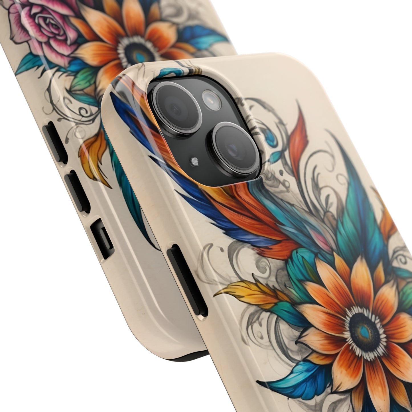 Tattoo style floral iPhone Cover, flower Accessory, Cute Phone Protector, aesthetic Tech