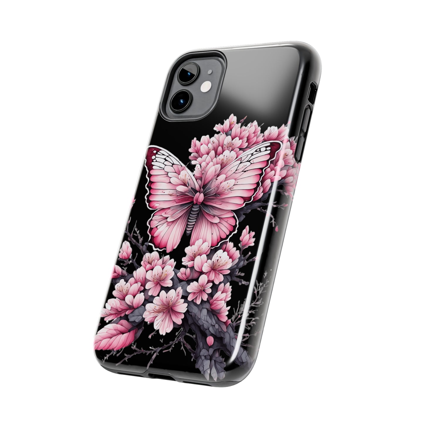 Pink & black butterfly Tough Phone Case iPhone 15 accessories