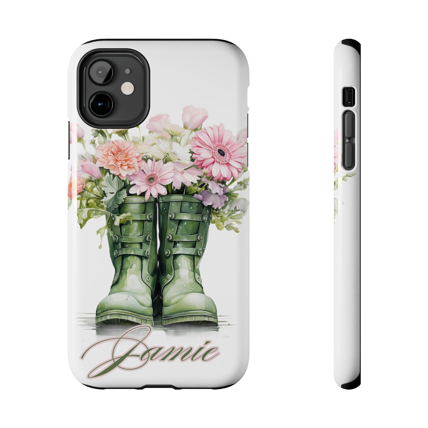 Custom green rainboots & flowers Mother's day personalized iPhone Case