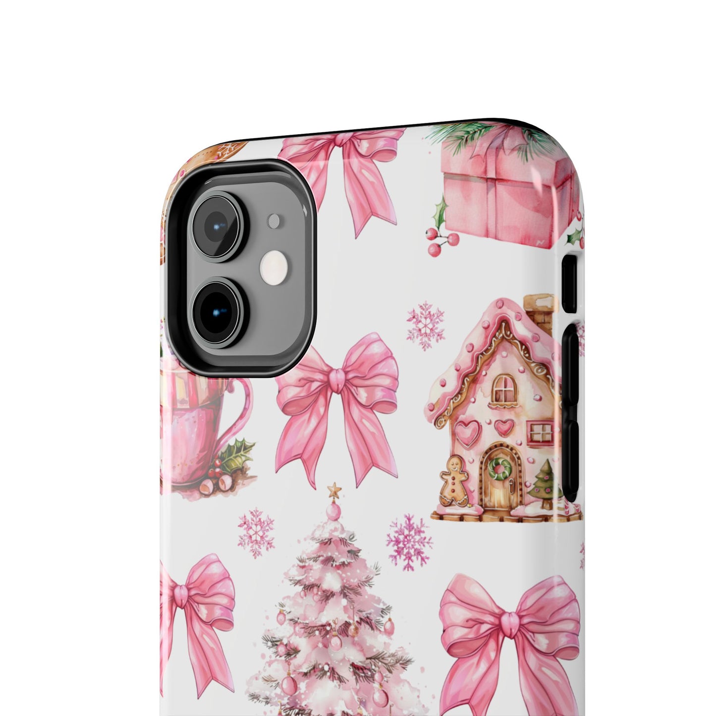 Vintage pink Christmas croquet bows iPhone case. Compatible with iPhone models 11-16 including all mini, plus, pro & pro max