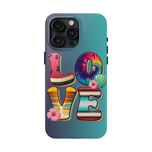 Boho style LOVE summer aesthetics iPhone case. Compatible with iPhone models 11-15 including all mini, plus, pro & pro max. Custom phone case for smartphones. design for Girls, Woman