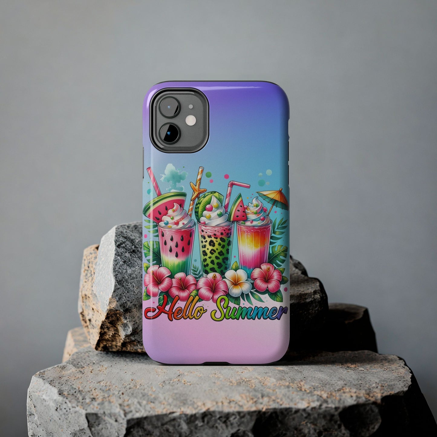 HELLO SUMMER aesthetics iPhone case. Compatible with iPhone models 11-15 including all mini, plus, pro & pro max. Custom phone case for smartphones. design for Girls, Woman