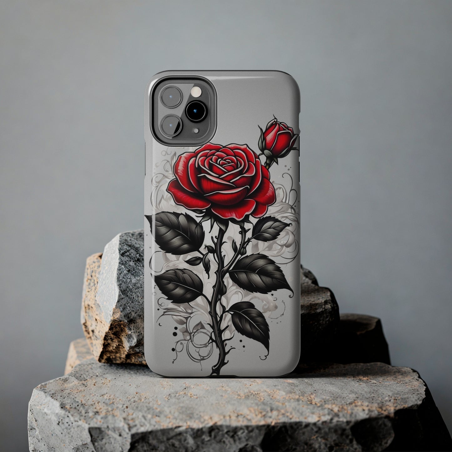 Shaded rose tattoo style/ Tough iPhone Case