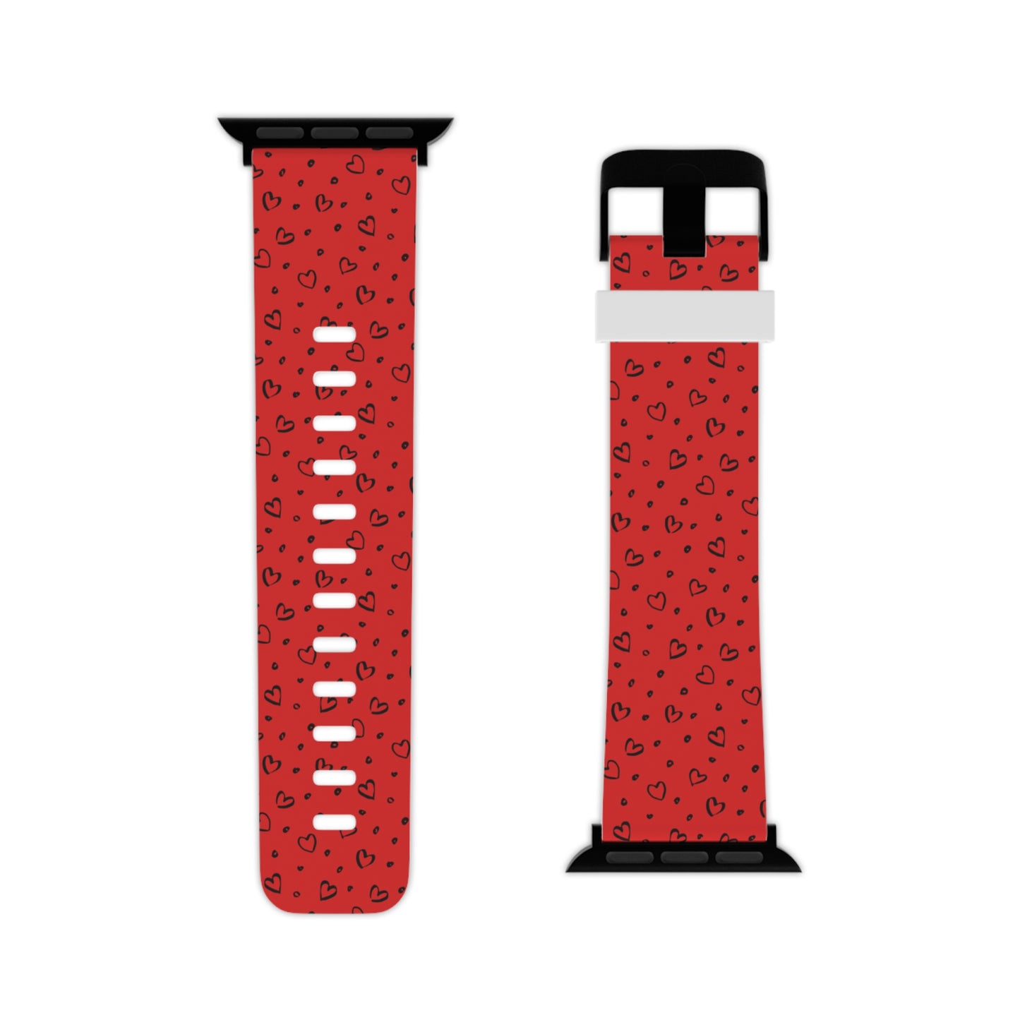 Black & red hearts Watch Band for Apple Watch Series 1-9, SE and Ultra, 38-40mm/ 42-44mm