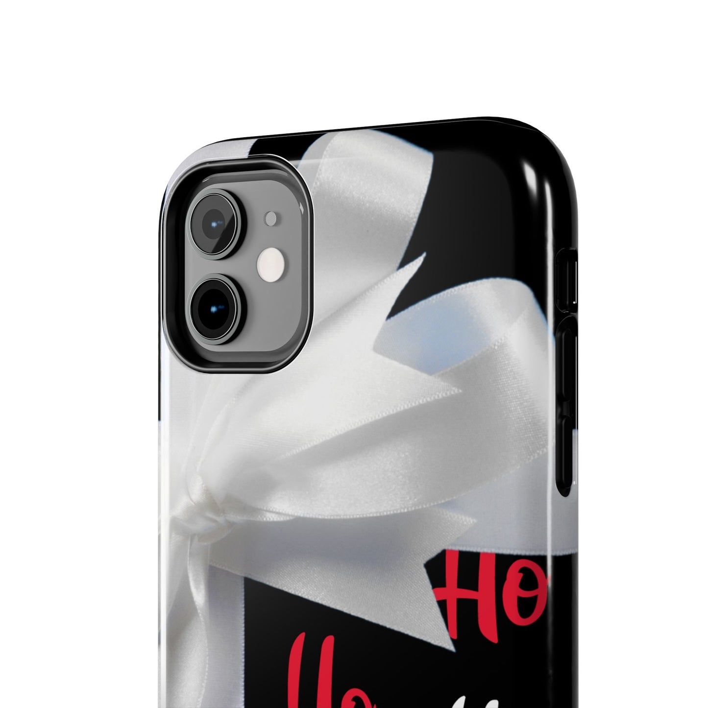 Christmas Ho,Ho,Ho ribbon bow iPhone case. Compatible with iPhone models 11-16 including all mini, plus, pro & pro max. Custom phone case for smartphones. design for Girls, Woman