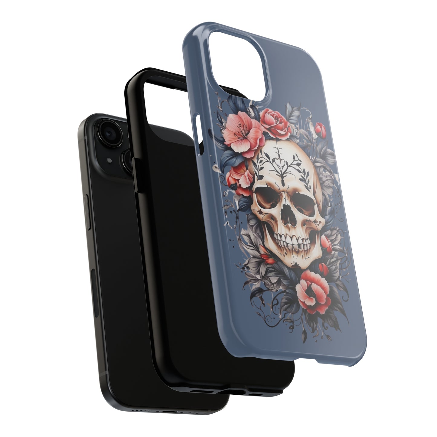 Skull & flower tattoo style/ Tough iPhone Case