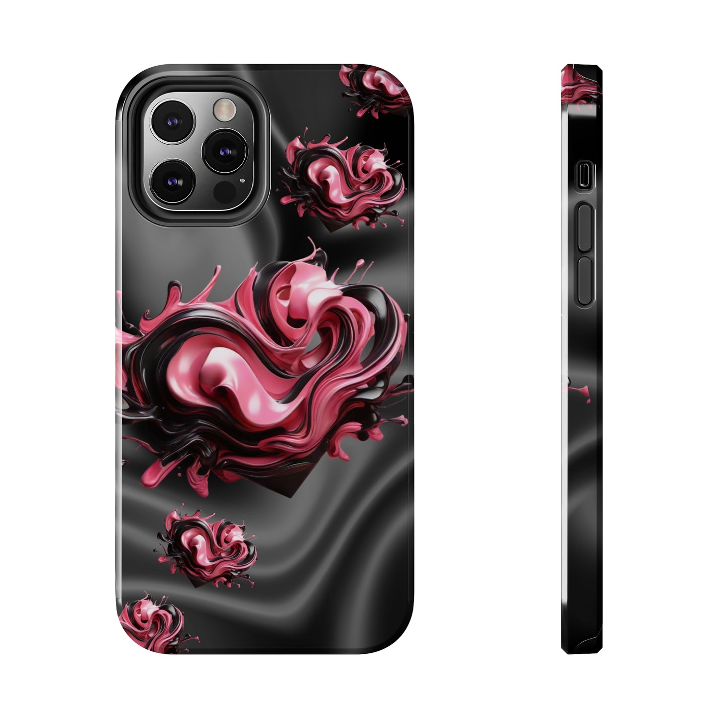 Pink & Black abstract hearts Tough iPhone Case iphone14 accessories