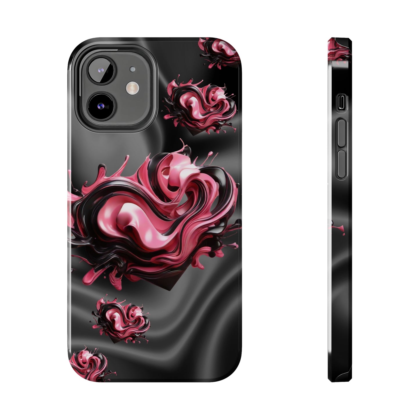 Pink & Black abstract hearts Tough iPhone Case iphone14 accessories