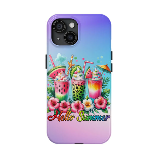 HELLO SUMMER aesthetics iPhone case. Compatible with iPhone models 11-15 including all mini, plus, pro & pro max. Custom phone case for smartphones. design for Girls, Woman