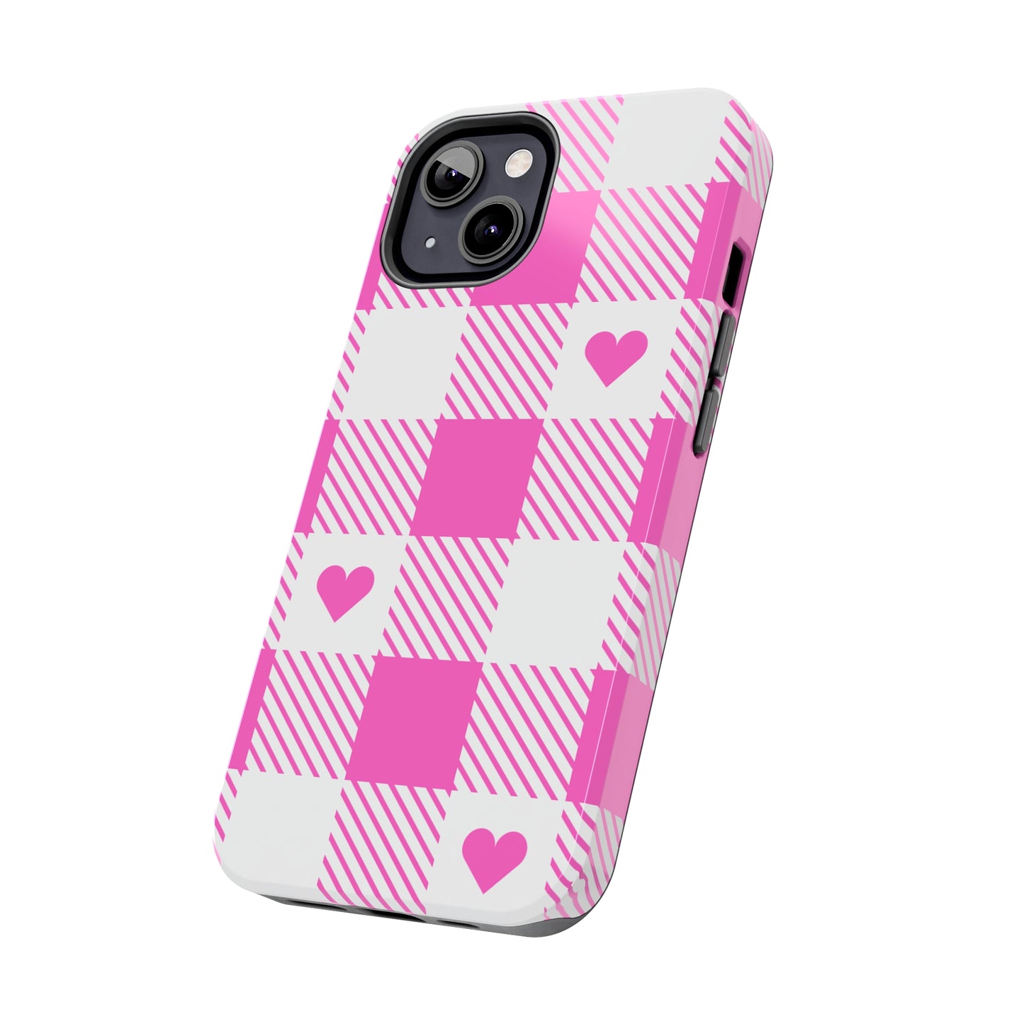 Hearts & Plaid Tough iPhone Case valentines phone case iPhone 15 accessories