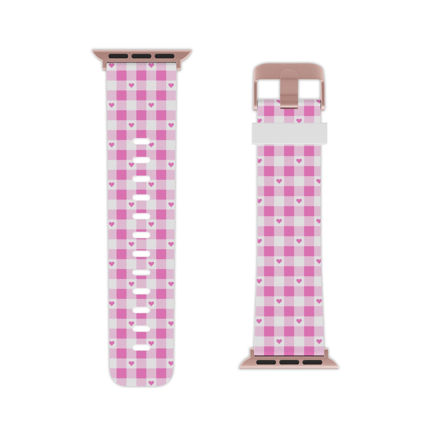 Pink plaid Hearts Watch Band for Apple Watch Series 1-9, SE and Ultra, 38-40mm/ 42-44mm