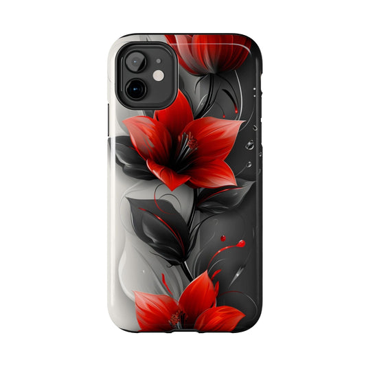 Red & black floral iPhone Cover, flower Accessory, Cute Phone Protector, seasonal Tech