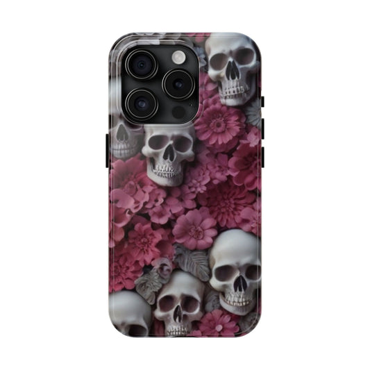 3D Skulls & flowers, Halloween themed iPhone case Models 11-15