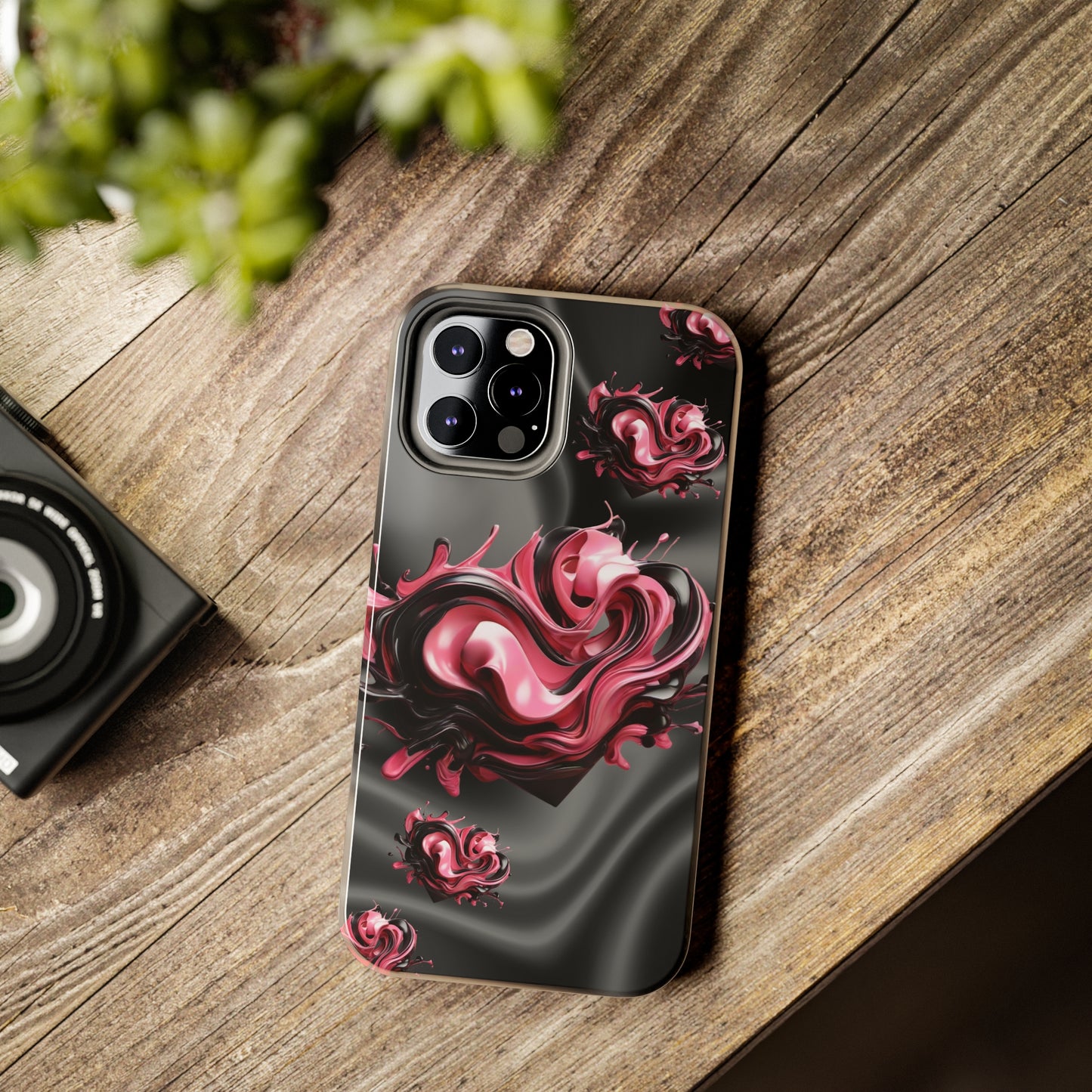 Pink & Black abstract hearts Tough iPhone Case iphone14 accessories