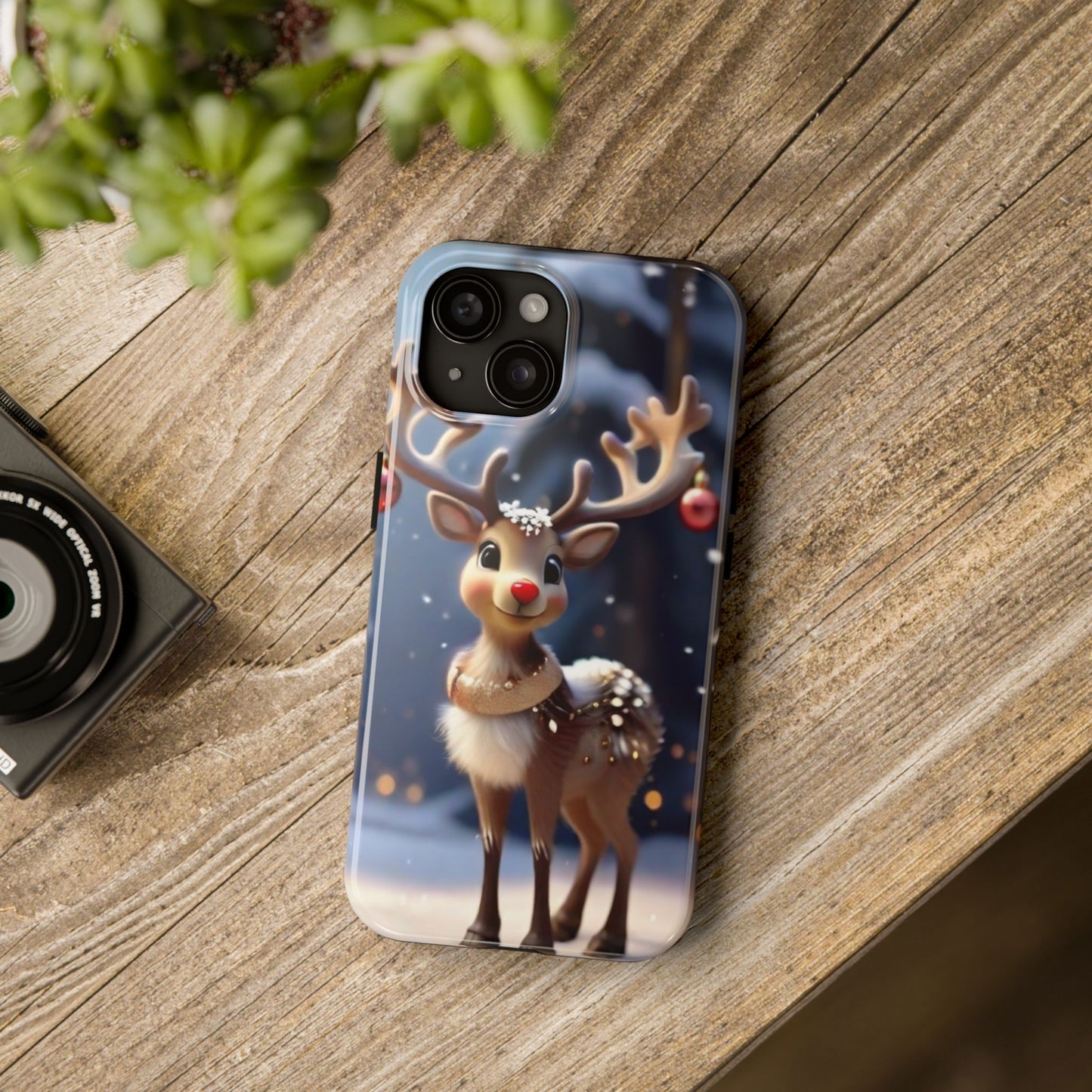 Cute animated Christmas baby reindeer iPhone case. Compatible with iPhone models 11-15 including all mini, plus, pro & pro max. Custom phone case for smartphones. design for Girls, Woman