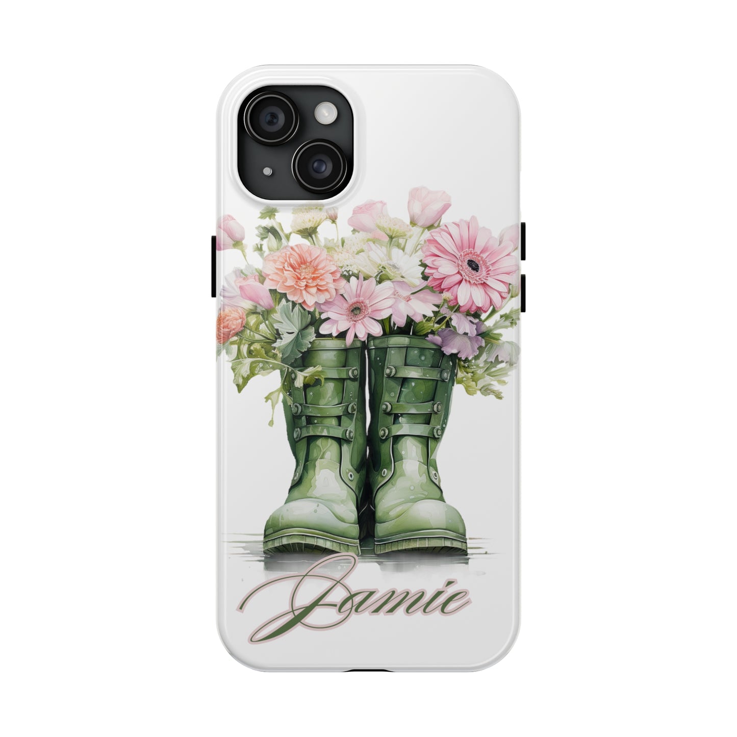 Custom green rainboots & flowers Mother's day personalized iPhone Case