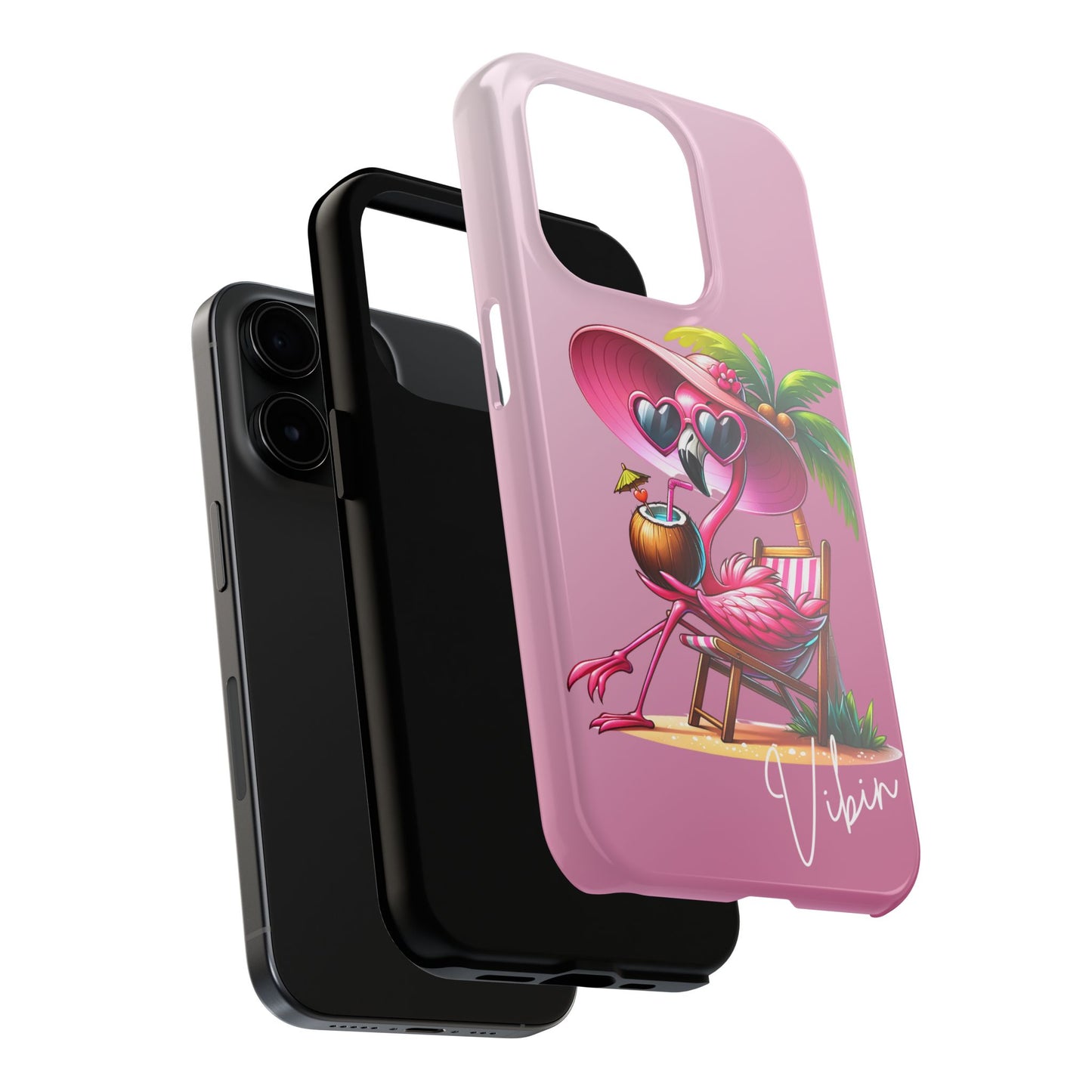 Pink flamingo summer aesthetics iPhone case. Compatible with iPhone models 11-15 including all mini, plus, pro & pro max. Custom phone case for smartphones. design for Girls, Woman