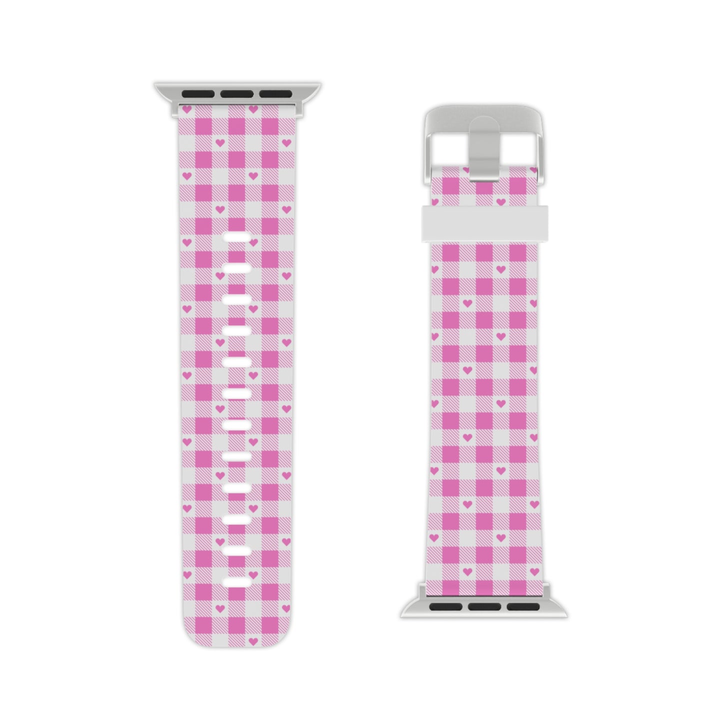 Pink plaid Hearts Watch Band for Apple Watch Series 1-9, SE and Ultra, 38-40mm/ 42-44mm