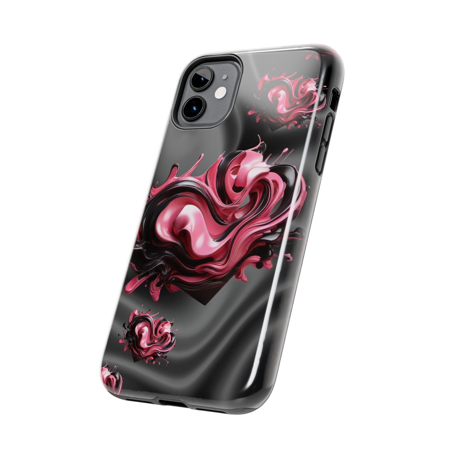 Pink & Black abstract hearts Tough iPhone Case iphone14 accessories