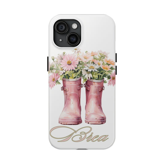 Custom pink rain boots & flowers Mother's Day personalized iPhone Case