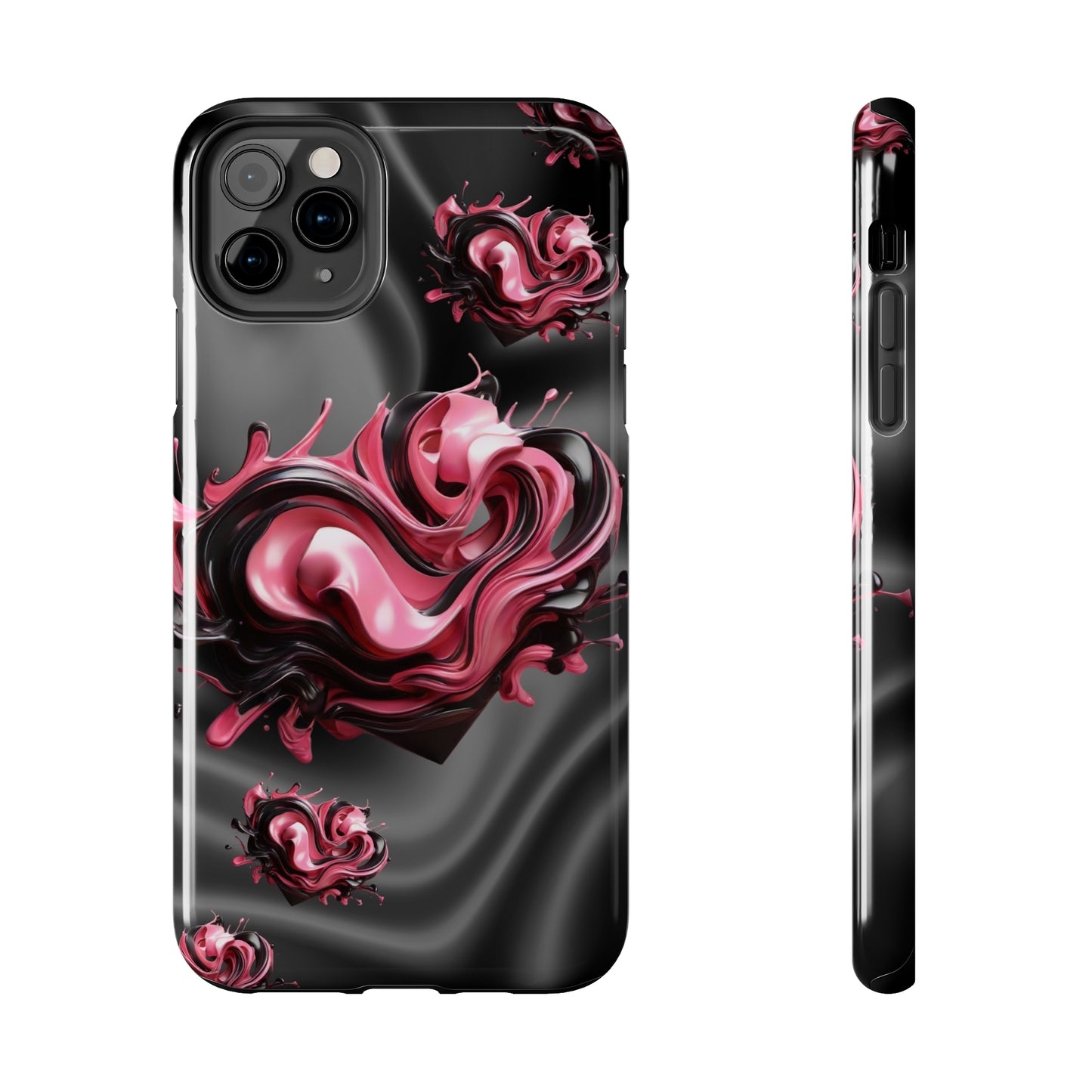 Pink & Black abstract hearts Tough iPhone Case iphone14 accessories