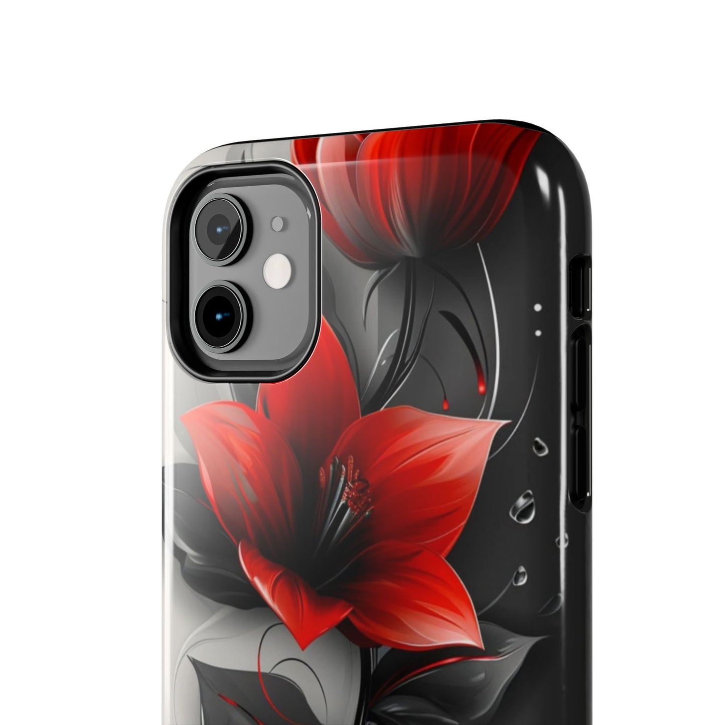 Red & black floral iPhone Cover, flower Accessory, Cute Phone Protector, seasonal Tech