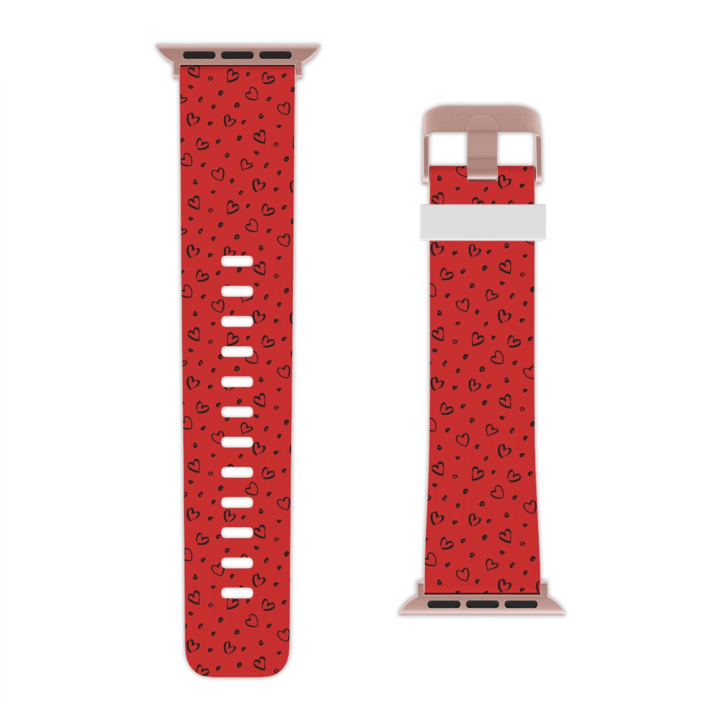 Black & red hearts Watch Band for Apple Watch Series 1-9, SE and Ultra, 38-40mm/ 42-44mm