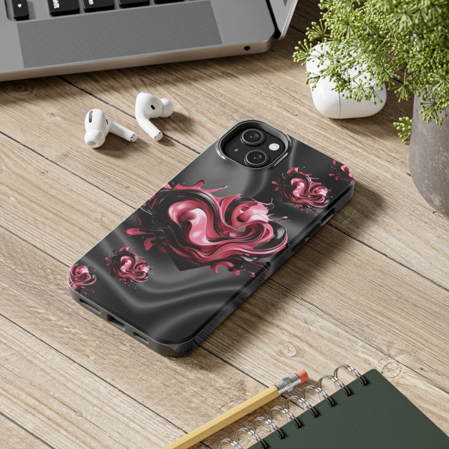 Pink & Black abstract hearts Tough iPhone Case iphone14 accessories