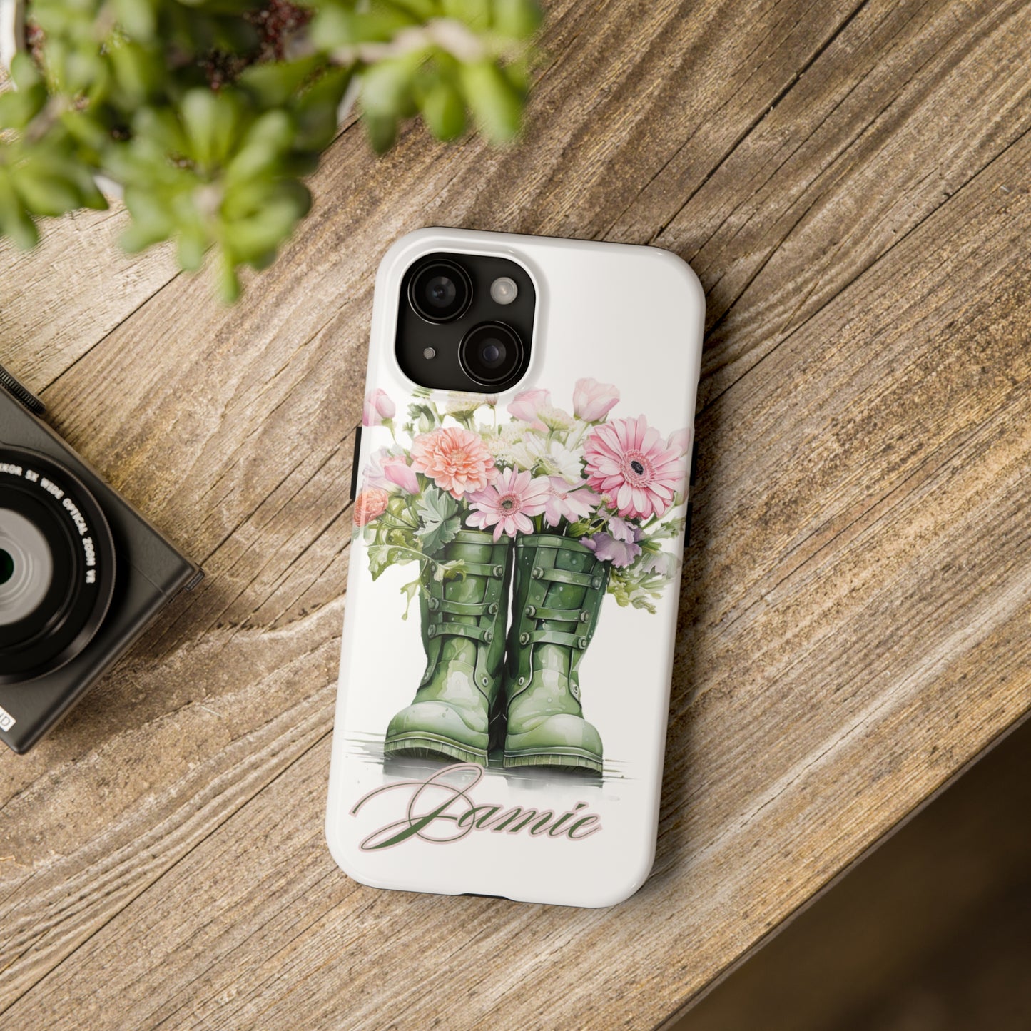 Custom green rainboots & flowers Mother's day personalized iPhone Case