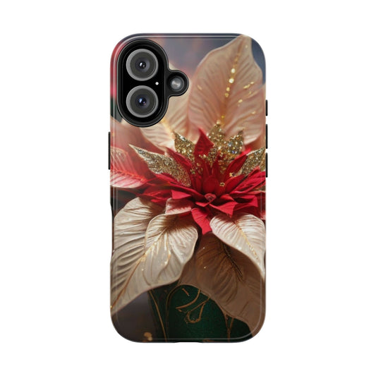 Christmas poinsettia floral iPhone case. Compatible with iPhone models 11-16 including all mini, plus, pro & pro max. Custom phone case for smartphones. design for Girls, Woman