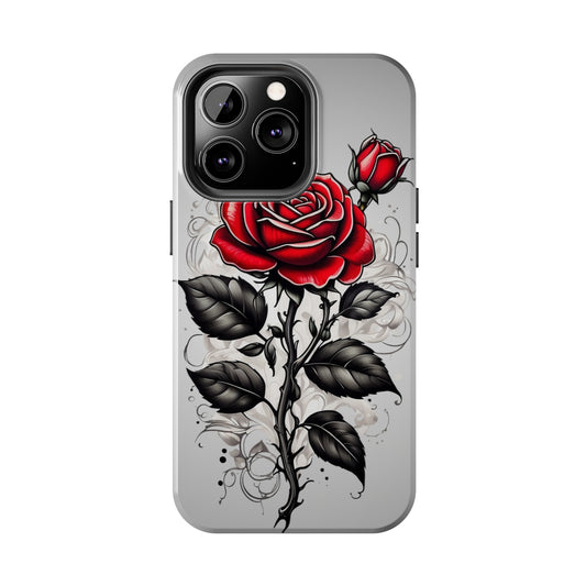 Shaded rose tattoo style/ Tough iPhone Case