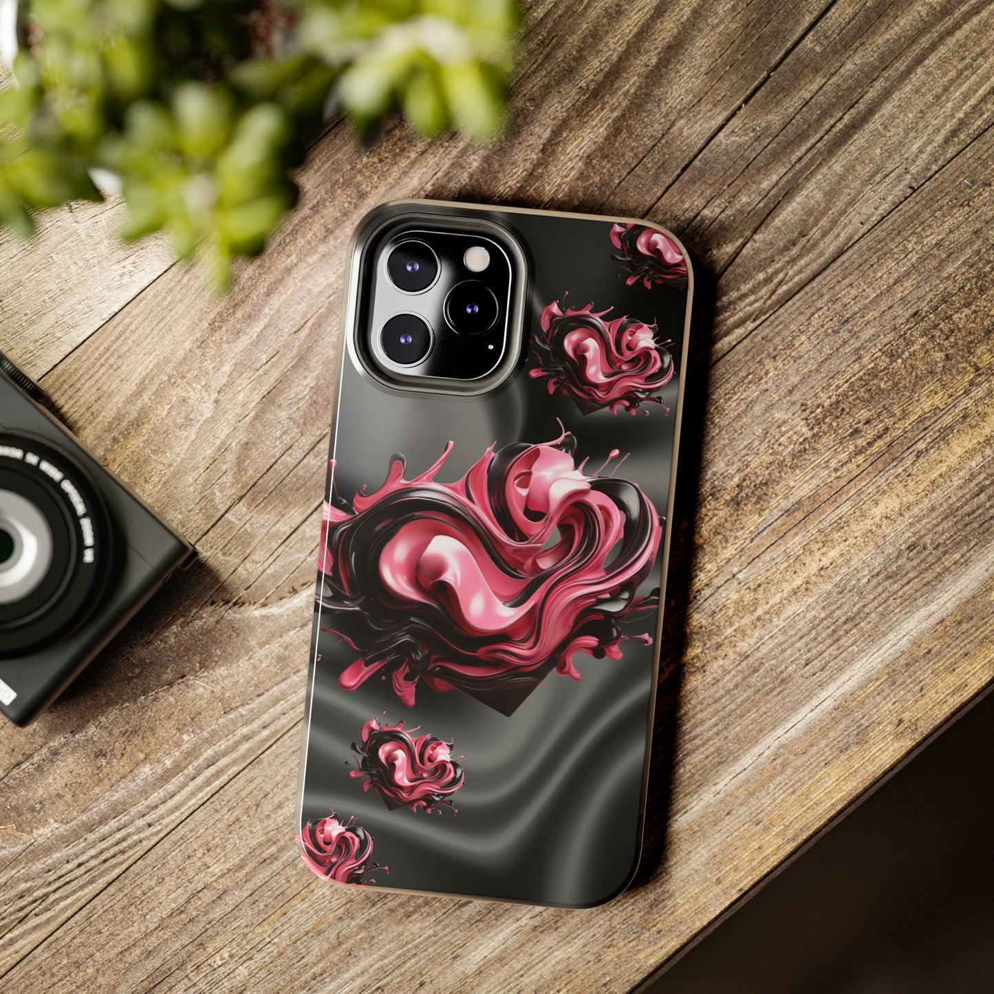 Pink & Black abstract hearts Tough iPhone Case iphone14 accessories