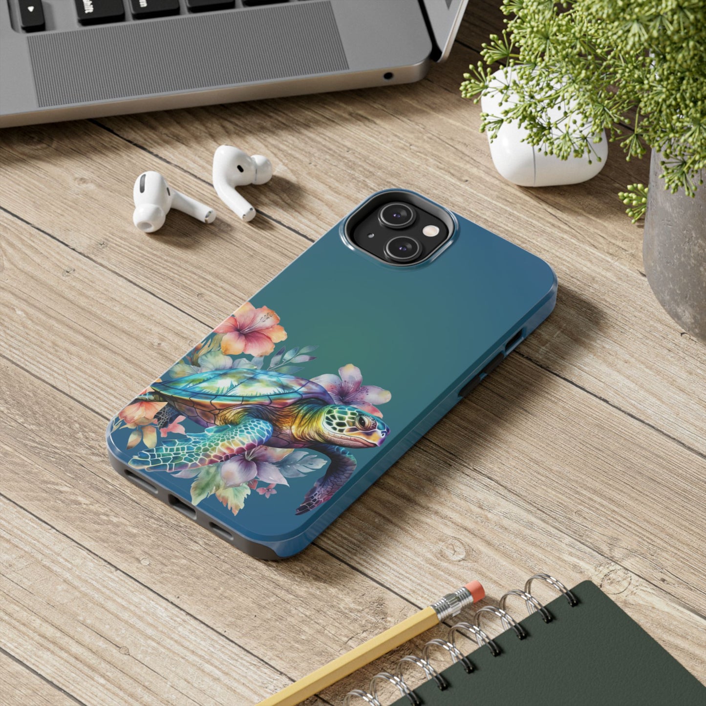 Colorful watercolor sea turtle iPhone case