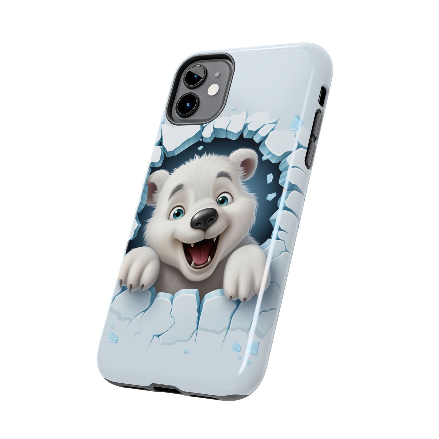 Winter breakout polar bear iPhone case. Compatible with iPhone models 11-16 including all mini, plus, pro & pro max. Custom phone case for smartphones. design for Girls, Woman