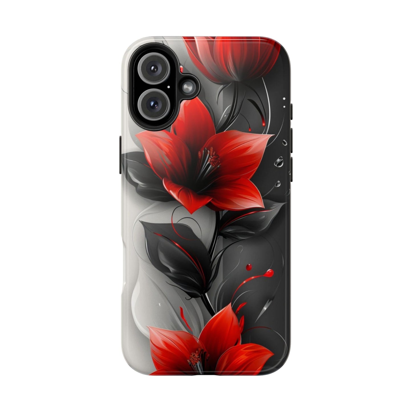 Red & black floral iPhone Cover, flower Accessory, Cute Phone Protector, seasonal Tech