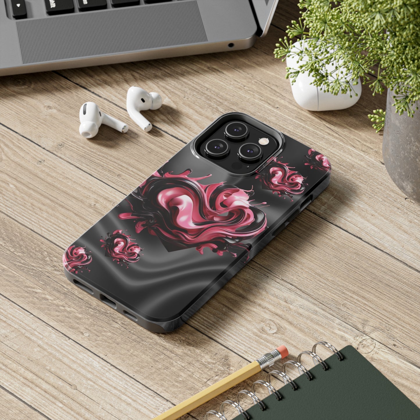 Pink & Black abstract hearts Tough iPhone Case iphone14 accessories