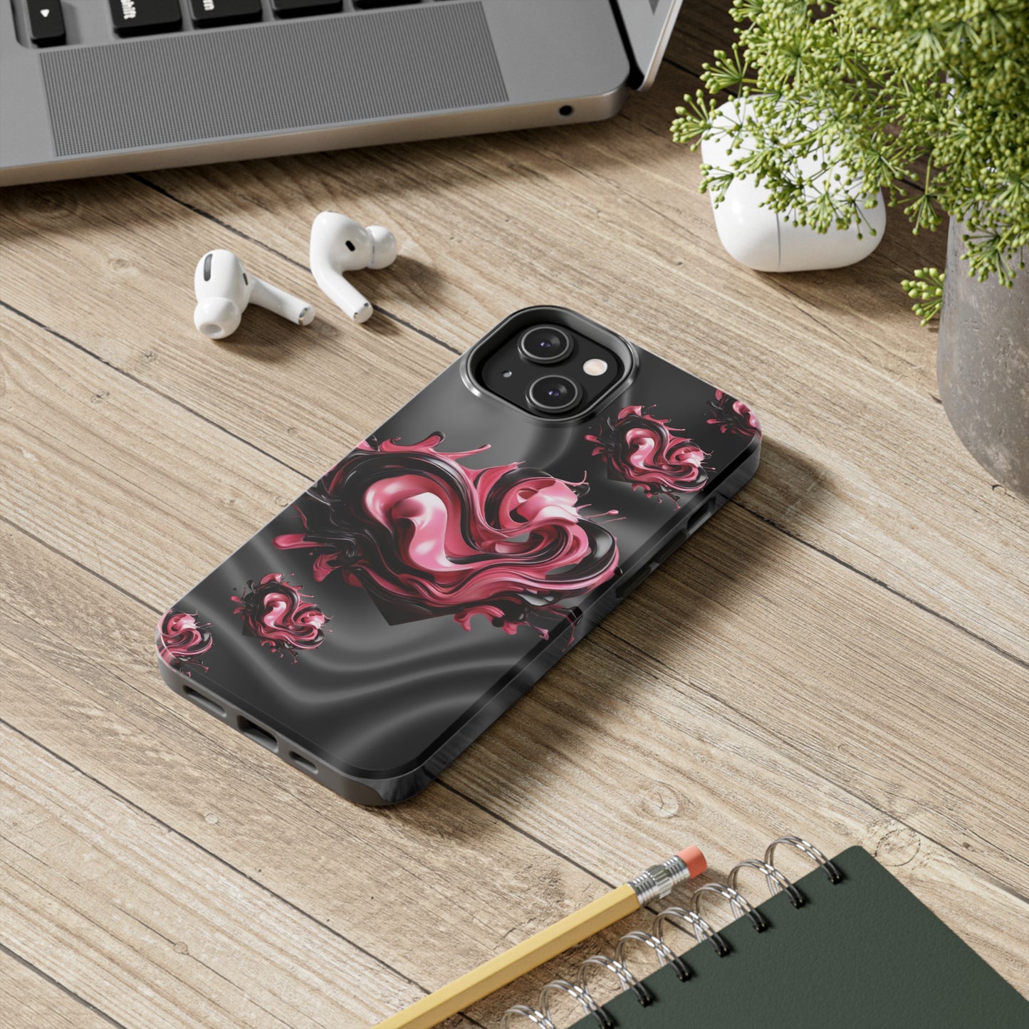 Pink & Black abstract hearts Tough iPhone Case iphone14 accessories