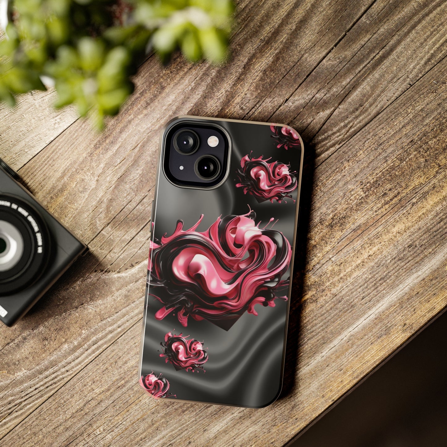 Pink & Black abstract hearts Tough iPhone Case iphone14 accessories