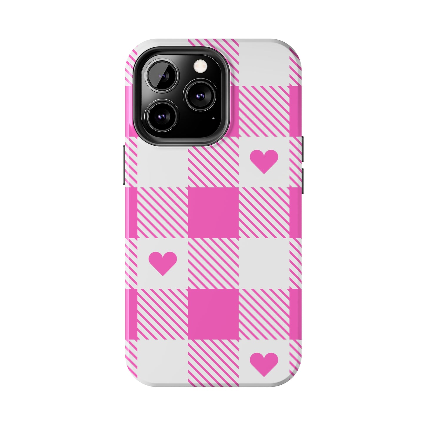 Hearts & Plaid Tough iPhone Case valentines phone case iPhone 15 accessories