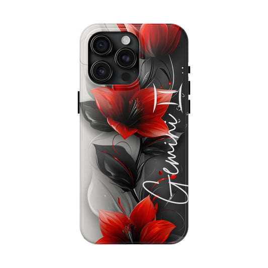 Beautiful red & black floral personalized name Phone case. Compatible with iPhone models 11-16