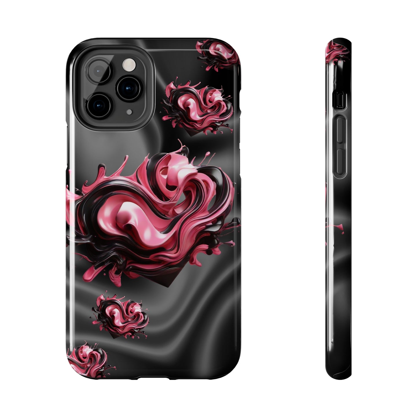 Pink & Black abstract hearts Tough iPhone Case iphone14 accessories