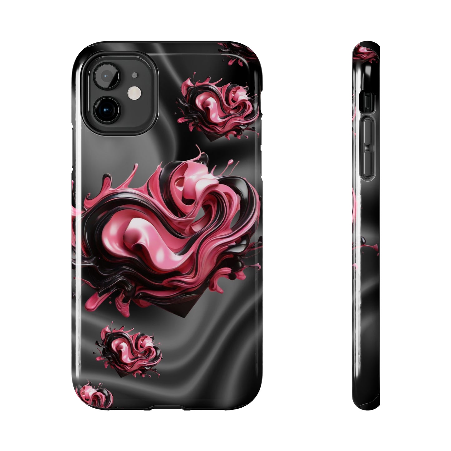 Pink & Black abstract hearts Tough iPhone Case iphone14 accessories