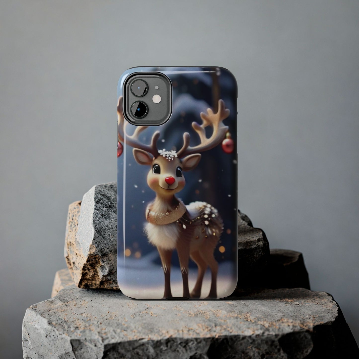 Cute animated Christmas baby reindeer iPhone case. Compatible with iPhone models 11-15 including all mini, plus, pro & pro max. Custom phone case for smartphones. design for Girls, Woman