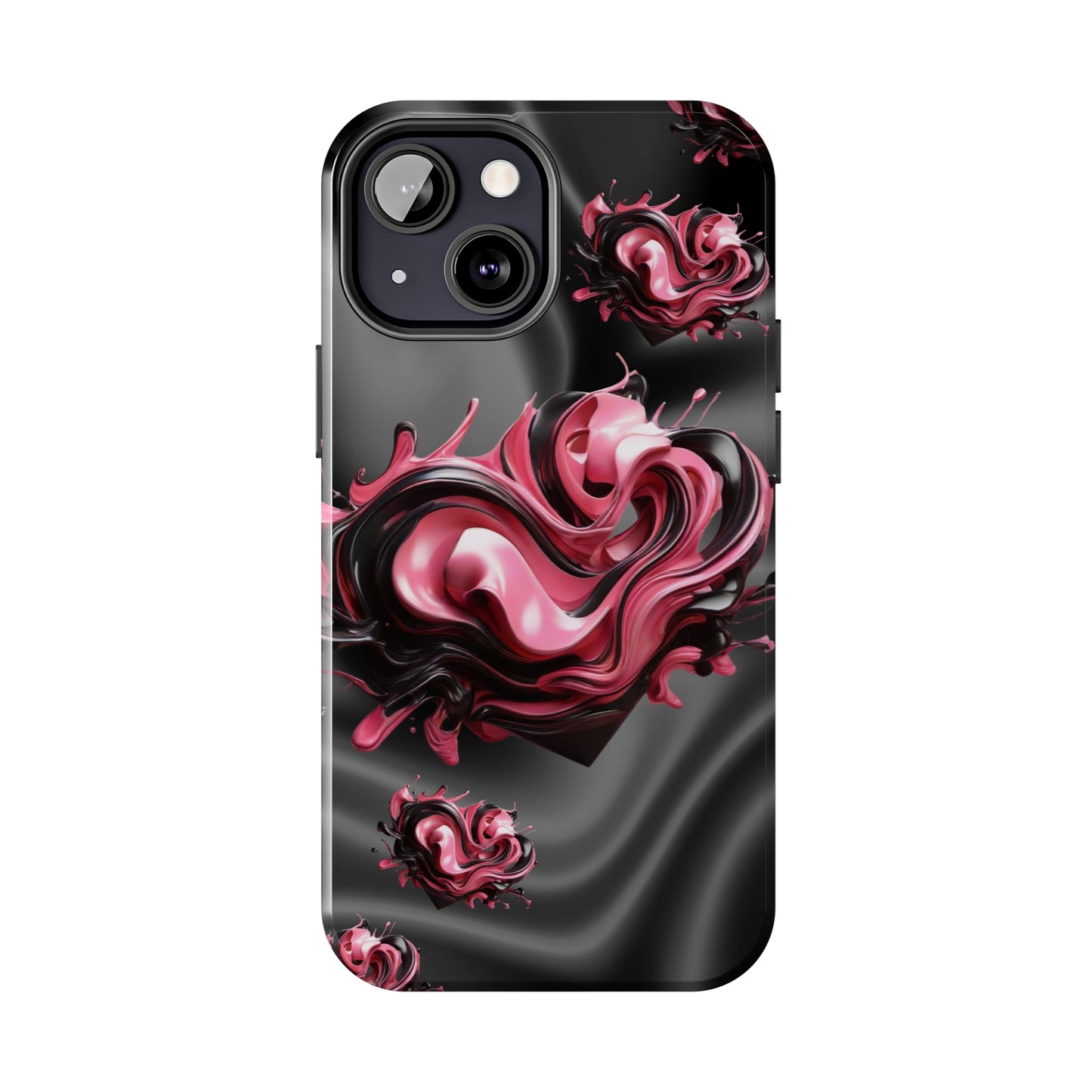 Pink & Black abstract hearts Tough iPhone Case iphone14 accessories