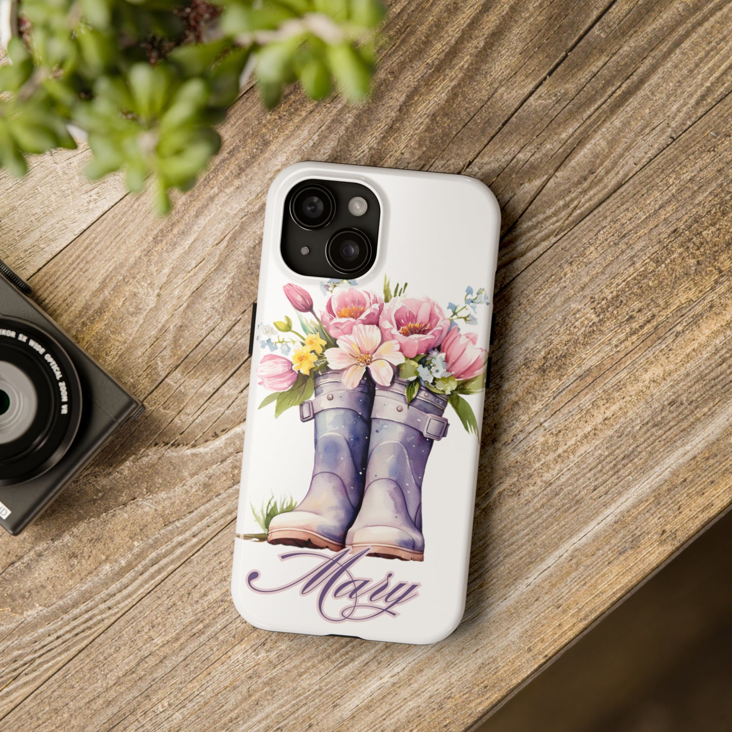 Custom purple rainboots & flowers Mother's day personalized iPhone Case