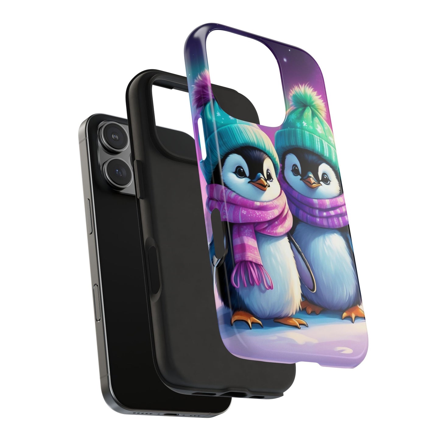 Northern lights winter penguin iPhone case. Compatible with iPhone models 11-16 including all mini, plus, pro & pro max. Custom phone case for smartphones. design for Girls, Woman