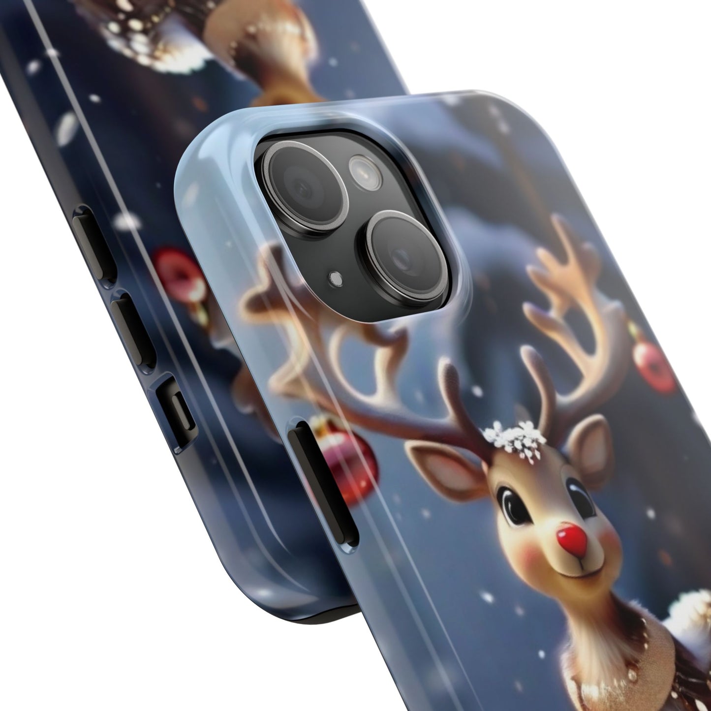 Cute animated Christmas baby reindeer iPhone case. Compatible with iPhone models 11-15 including all mini, plus, pro & pro max. Custom phone case for smartphones. design for Girls, Woman