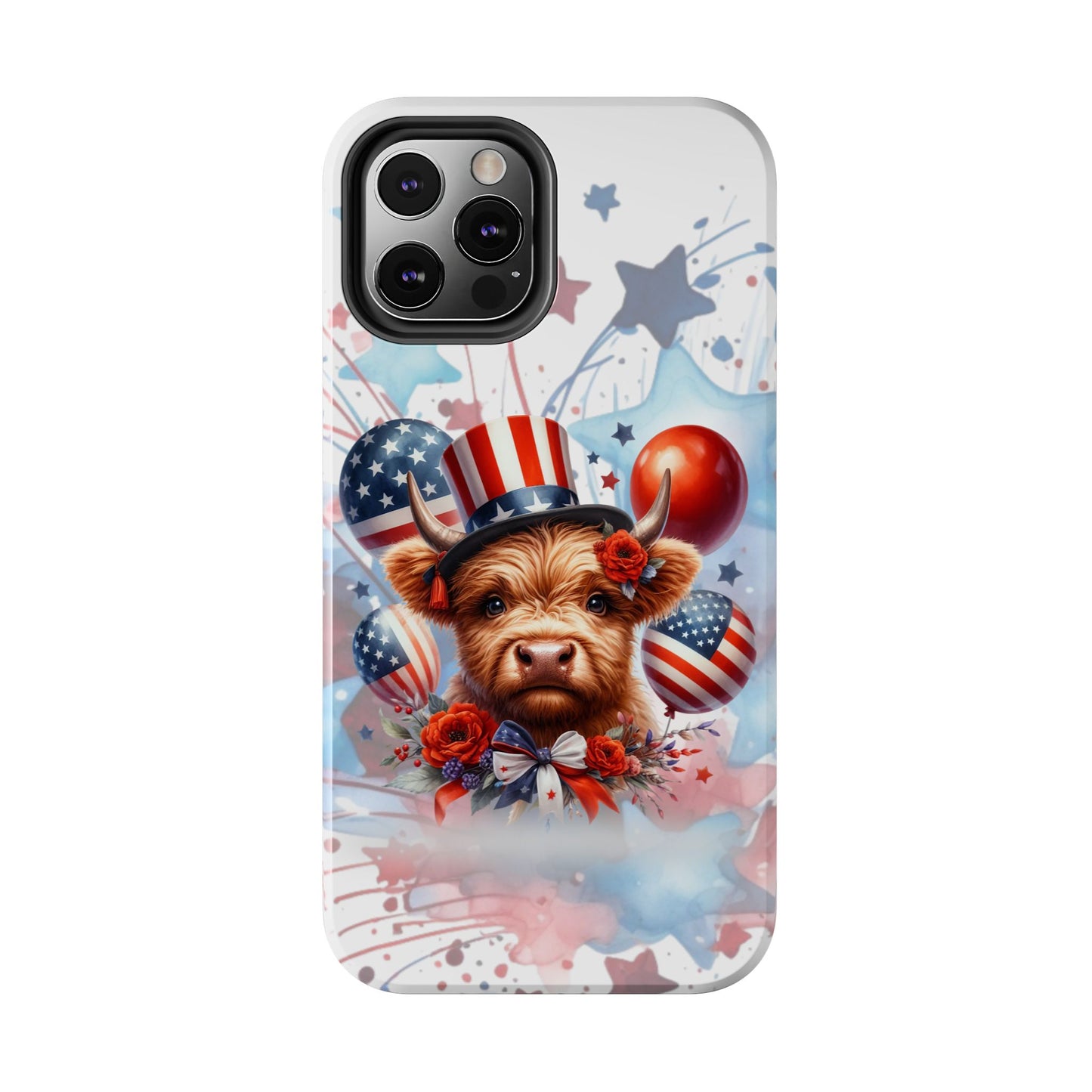 Summer 4th of July holiday Phone Case- Patriotic Highland Cow- iPhone compatible